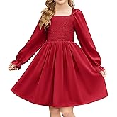 Arshiner Girls Long Sleeve Smocked Skater Fall Winter Elegant Dress with Pockets