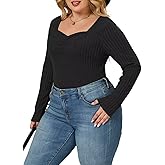 VISLILY Womens-Plus-Size-Tops Cute Sweetheart Neck Shirts Lightweight Long Sleeve Sweaters Trendy Ribbed Knit Tunic Blouses