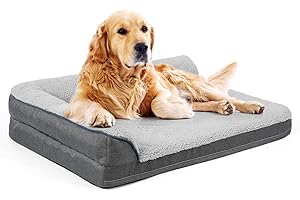 Sicilaien Dog Bed for Medium Large Dogs, Orthopedic Egg Crate Foam Dog Sofa Bed, Cozy Pet Bed with L-Shaped Bolster Removable Washable Cover and Nonskid Bottom, Dog Couch Bed 42x32 inch