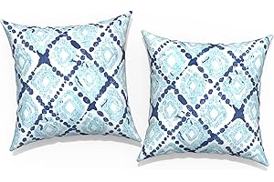 TWLEAR Outdoor Throw Pillow Covers 18”x18”, Decorative Pillow Covers for Patio Furniture, Modern Cushion Cases for Garden Couch Home Sofa Bed Office Chair, Pack of 2, Boho Geometry Blue