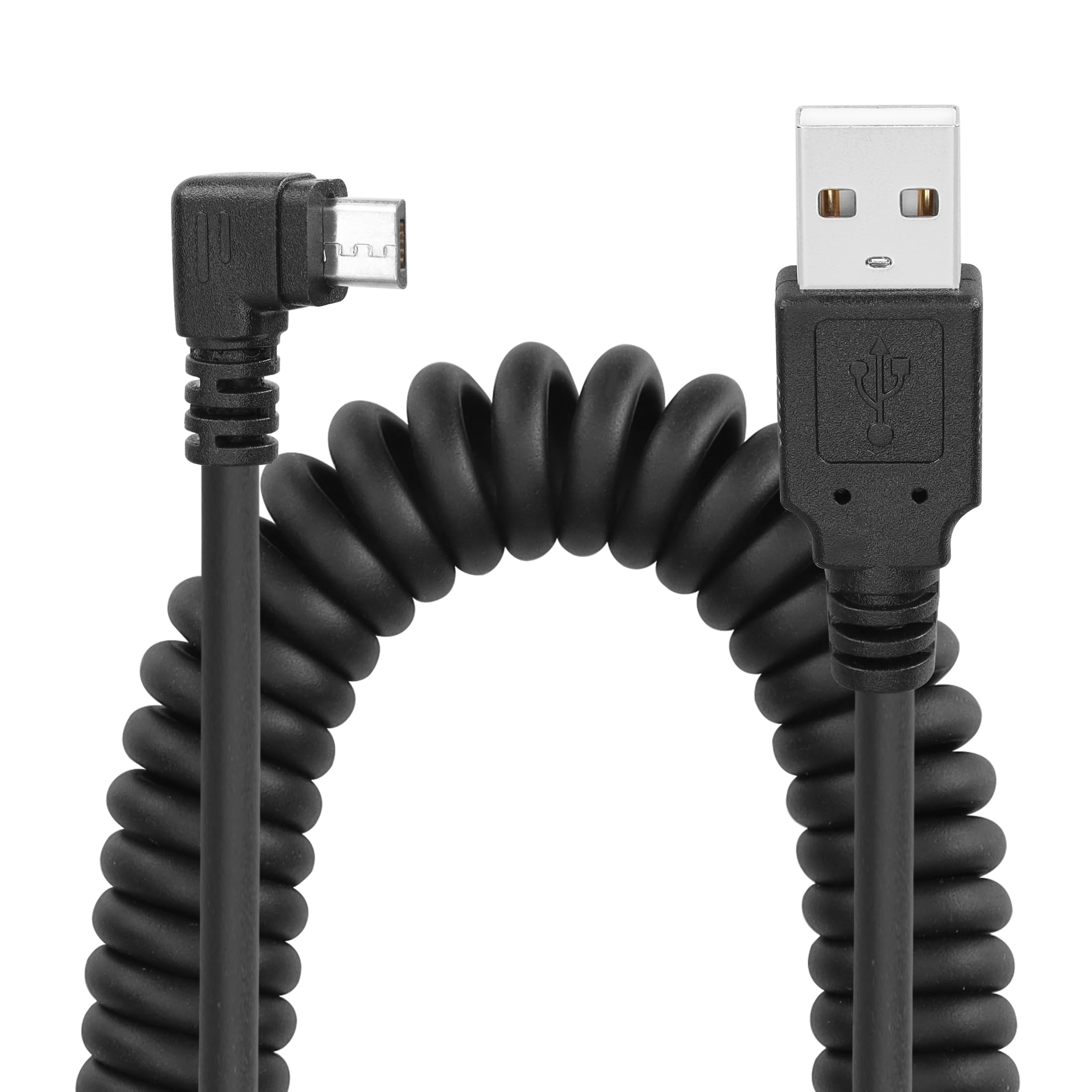 YACSEJAO Coiled Micro USB Cable, USB 2.0 to Micro USB 90 Degree Sync Charging and Data Transfer Spring Coiled Cord for Smartphone Tablet Wall and Car Charger (Straight to Right)