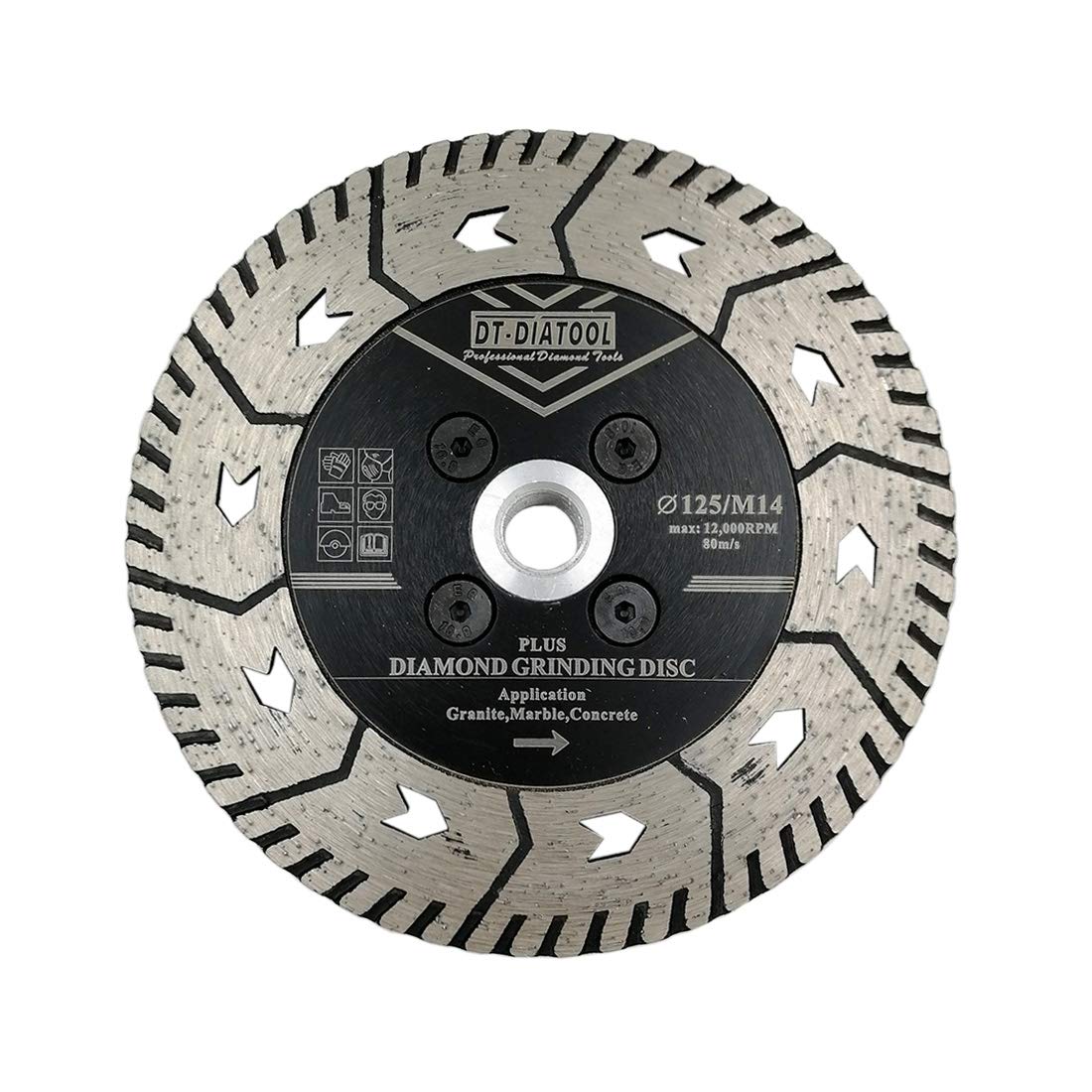 DT-DIATOOL Diamond Dual Cutting Disc 5 Inch / 125mm Disc with M14 Thread for Cutting Grinding Concrete Granite Marble Stone