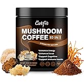 Catfit Instant Mushroom Coffee Powder, 10-in-1 Adaptogen Blend with Lion's Mane, Chaga & Cordyceps for Energy, Focus, Gut Health & Immune Support - 50 Servings