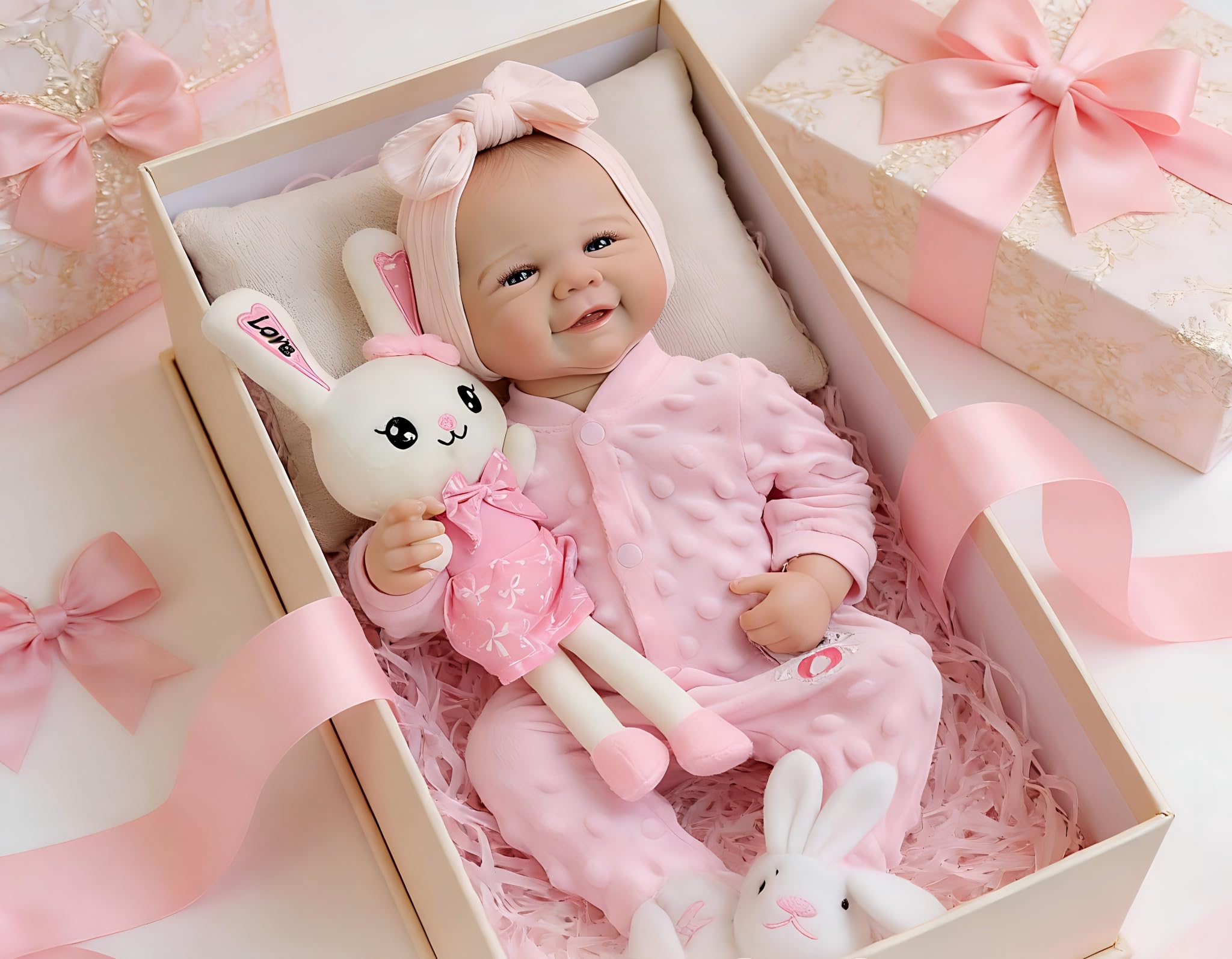 iCradle Reborn Dolls 19 Inch Lifelike Reborn Baby Doll, Realistic Newborn Girl Doll with Bunny Toy, Soft Body Handmade Reborn Doll, Gift for Kids Age 3+