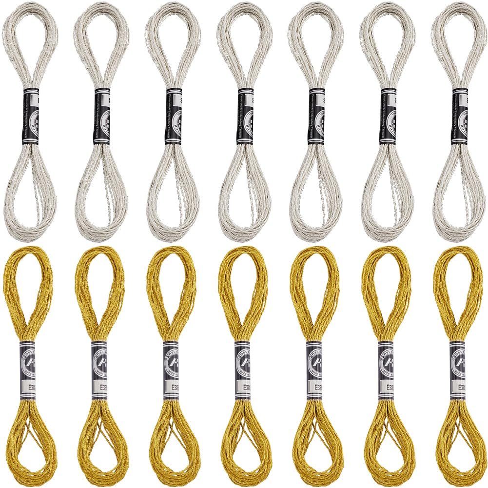 GORGECRAFT 20 Skeins Metallic Embroidery Thread Glitter Cross Stitch Floss Gold Silver Polyester Friendship Bracelet String Making Yarn Quilting Floss for Knitting Stitching Sewing Craft Project