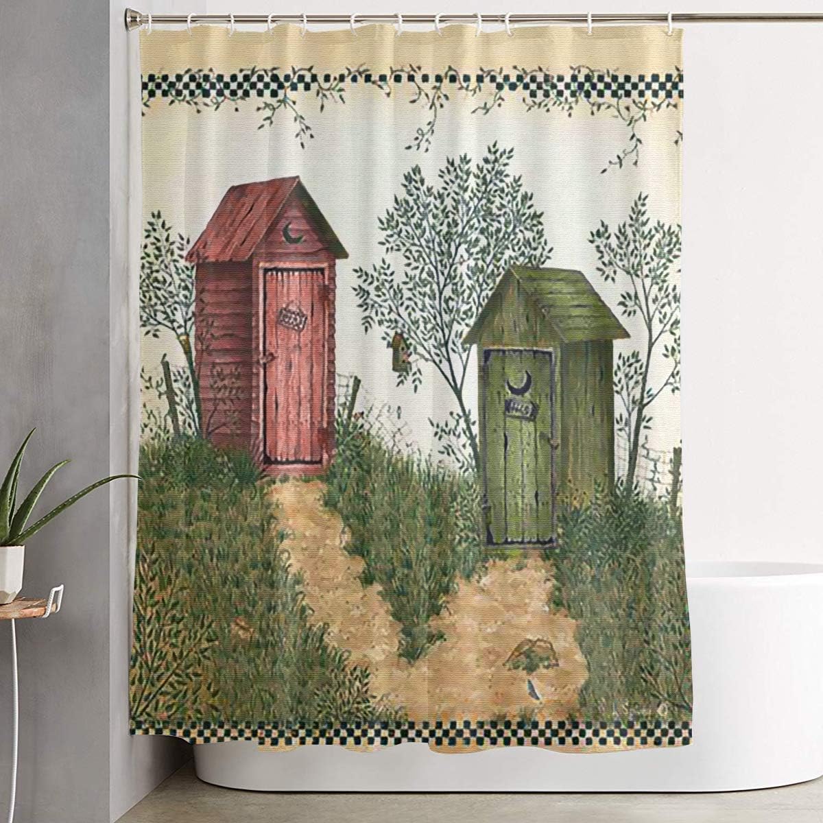 Amazon Com Ying Retro Outhouse Print Bathroom Washroom Waterproof Fabric Polyester Shower Curtain Bath Curtain Decoration Home Decor Sets With Plastic Hooks 60x72 Inches Home Kitchen