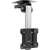 Mount-It Flip Down Ceiling TV Mount for 13-27 Inch Screens, Kitchen &amp; RV | Under Cabinet Drop Down Folding, Heavy-Duty Steel, Height Adjustable, Tilt Swivel, VESA 75x75 100x100, Up to 44 Lbs, Black
