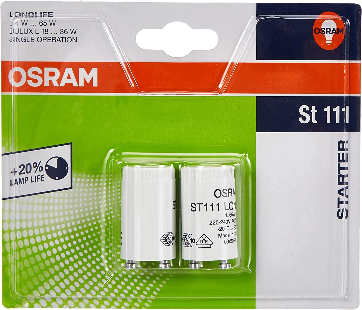 OSRAM Starter 111 Long-life / For independent connection of fluorescent tubes / Pack of 2