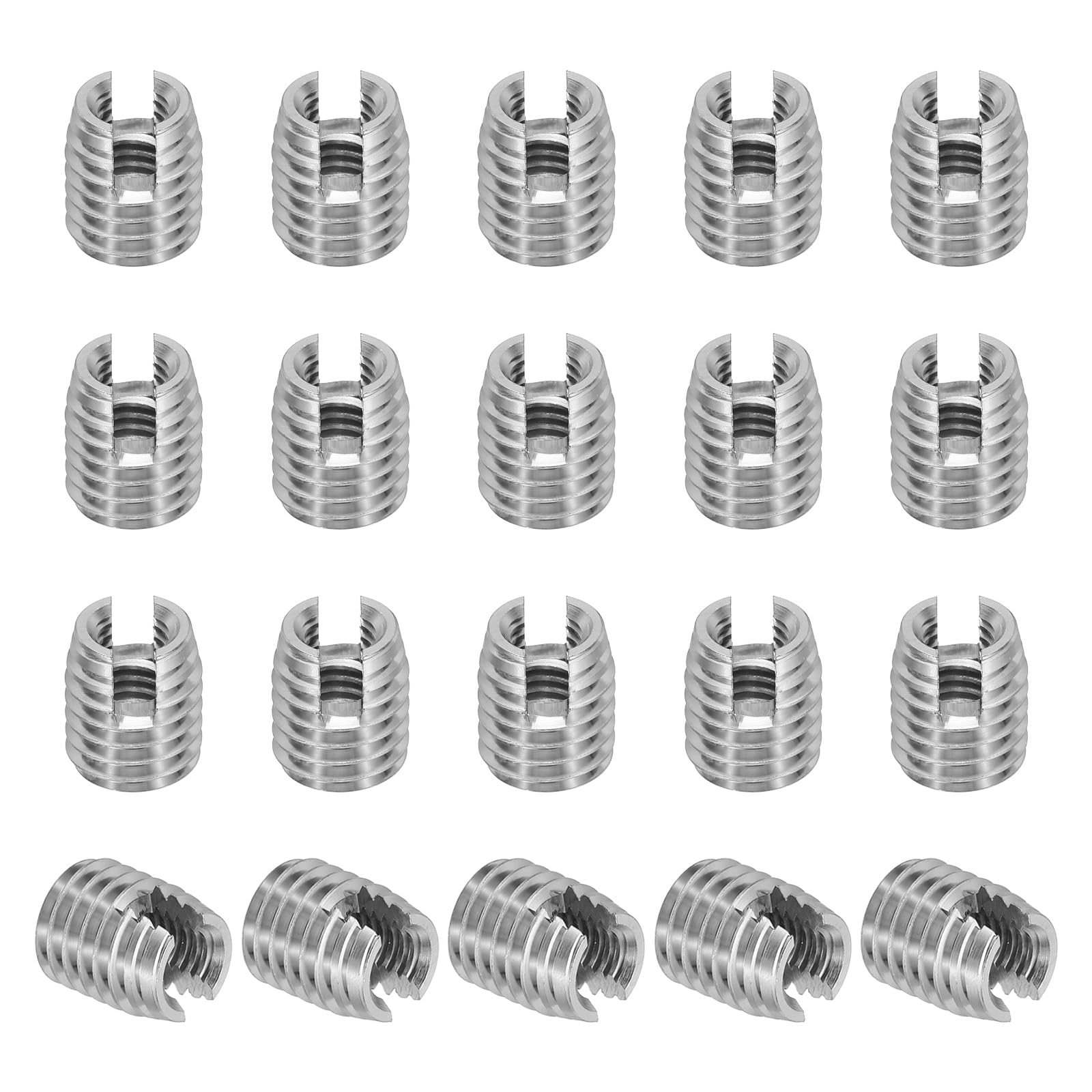 PATIKIL Self-Tapping Threaded Inserts, 20 Pcs M6 x M10 x 12mm 303 Stainless Steel Thread Adapter Reducer Slotted Screw Repair Inserts Nuts Sleeve