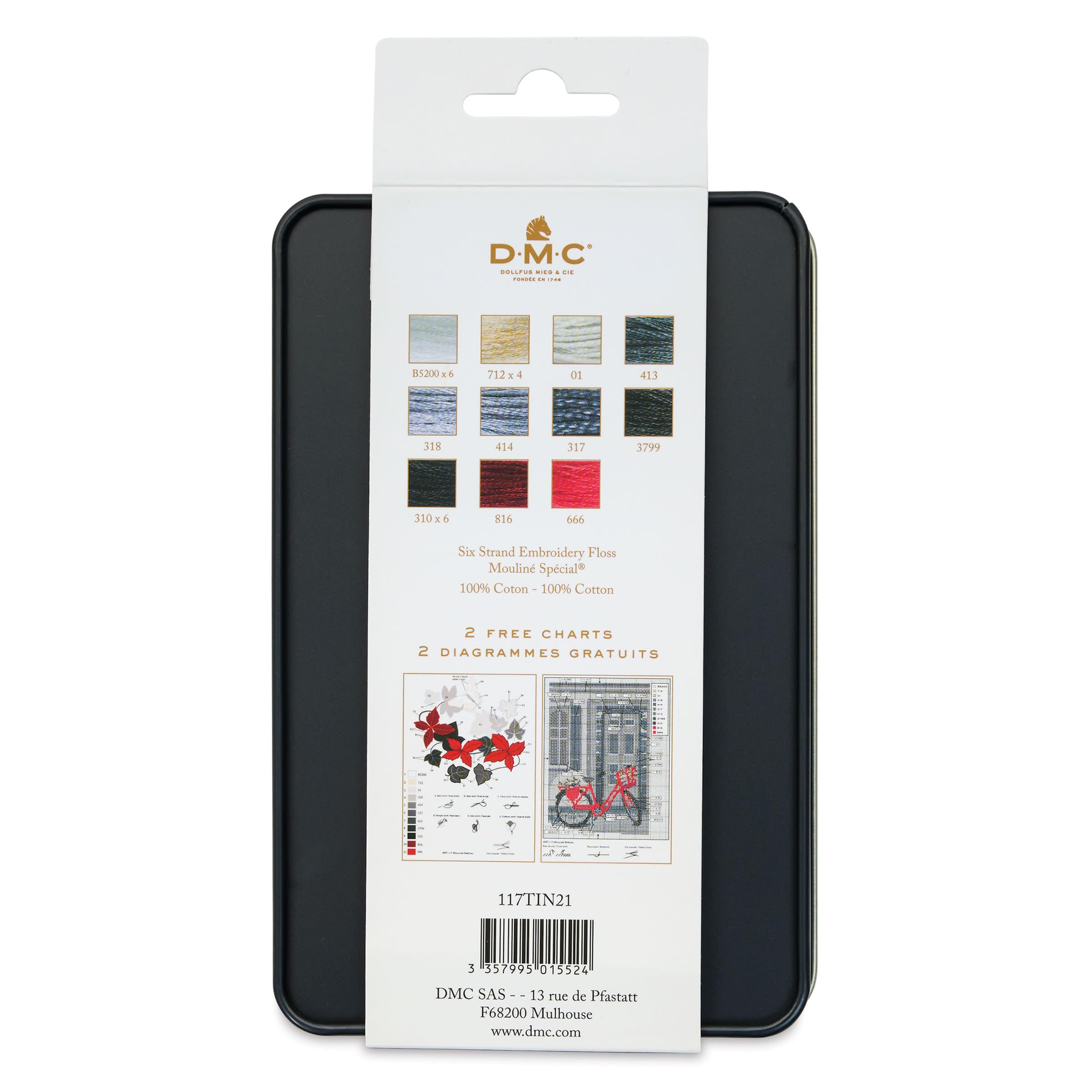 DMC Black Tin Embroidery Floss - Monochrome Colors - 24 Count - 8.7 Yard Skein