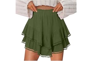 Flowy Skorts for Women Ruffle Tiered Skorts Crochet High Waist Mini Skirts Tennis Golf Casual Boho Summer Shorts