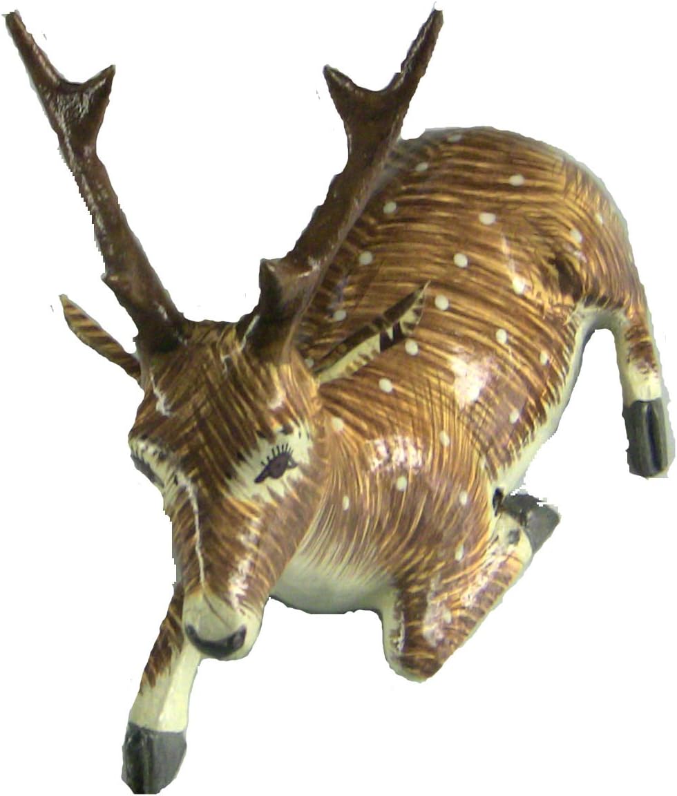 Qualways Wooden Sitting Deer Statue, Buck Deer Statue (Big)