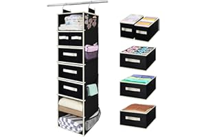 VERONLY 7-Shelf Hanging Closet Organizer with 5 Drawers, Hanging Closet Shelves Storage and 8 Mesh Pockets, Closet Organization and Storage for Wardrobe, Nursery, Baby, Underwear,Dorm,12.2*13.*50‘’ (Black)