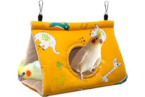 Rypet Winter Warm Bird Nest House - Hanging Hammock Velvet Shed Hut Cage Plush Fluffy Birds Hideaway Sleeping Bed Fuzzy for Parrot Parakeet Cockatiels Budgies Lovebird Medium（Yellow）