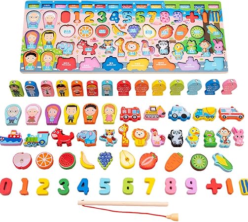 Amazon Sefod さかなつり 積み木 知育玩具 3 In 1子供おもちゃ 木製 釣り遊び 数字 英語 色 認知 マグネット 磁石 かわいい 釣りゲーム カラフル 木のおもちゃ 家族で 楽しむ 魚釣り ゲーム 子ども向け セット 赤ちゃん 幼児のおもちゃ おもちゃ