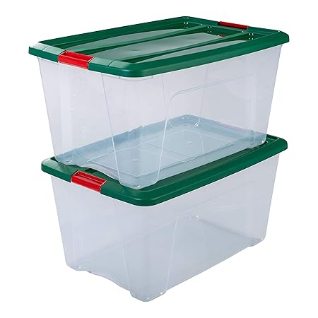 IRIS OHYAMA,2er-Set Kerstbal Aufbewahrungsboxen / Kisten /, Plastik, transparenter Deckel, 45 L, X-mas,Kerstballen
