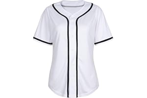 DOLPIND Womens Baseball Jersey Shirt Button Down Blank Softball Jersey Short Sleeve Hip Hop Active Hipster Shirts