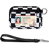 YDF Keychain Wallet for Women Mini Zip Card Holder with ID Window, Coin Purse, Detachable Wristlet, Small Organizer Wallet, Checkered