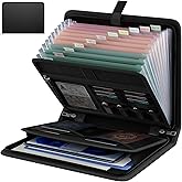Fireproof Accordion File Organizer, Expanding File Folder with 13 Pockets | Portable Document Organizer with Waterproof Zipper &amp; Labels, File Organizer for Important Document/Paper Storage, Black