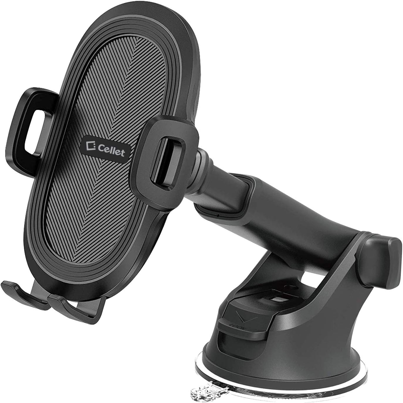 Cellet Automobile Windshield & Dashboard Smartphone Holder Mount Reusable Sticky Pad One-Click Release Extending Arm Universal Compatibility with iPhone Xs Max XS XR X 8 Plus Galaxy S10 S10e S10+ S9