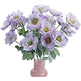 Lumoslyy Artificial Poppies Flowers, Fake Flowers 5 Stems for Home Decoration 19.7 inches Silk Flowers Poppy Realistic Arrangement (Purple)