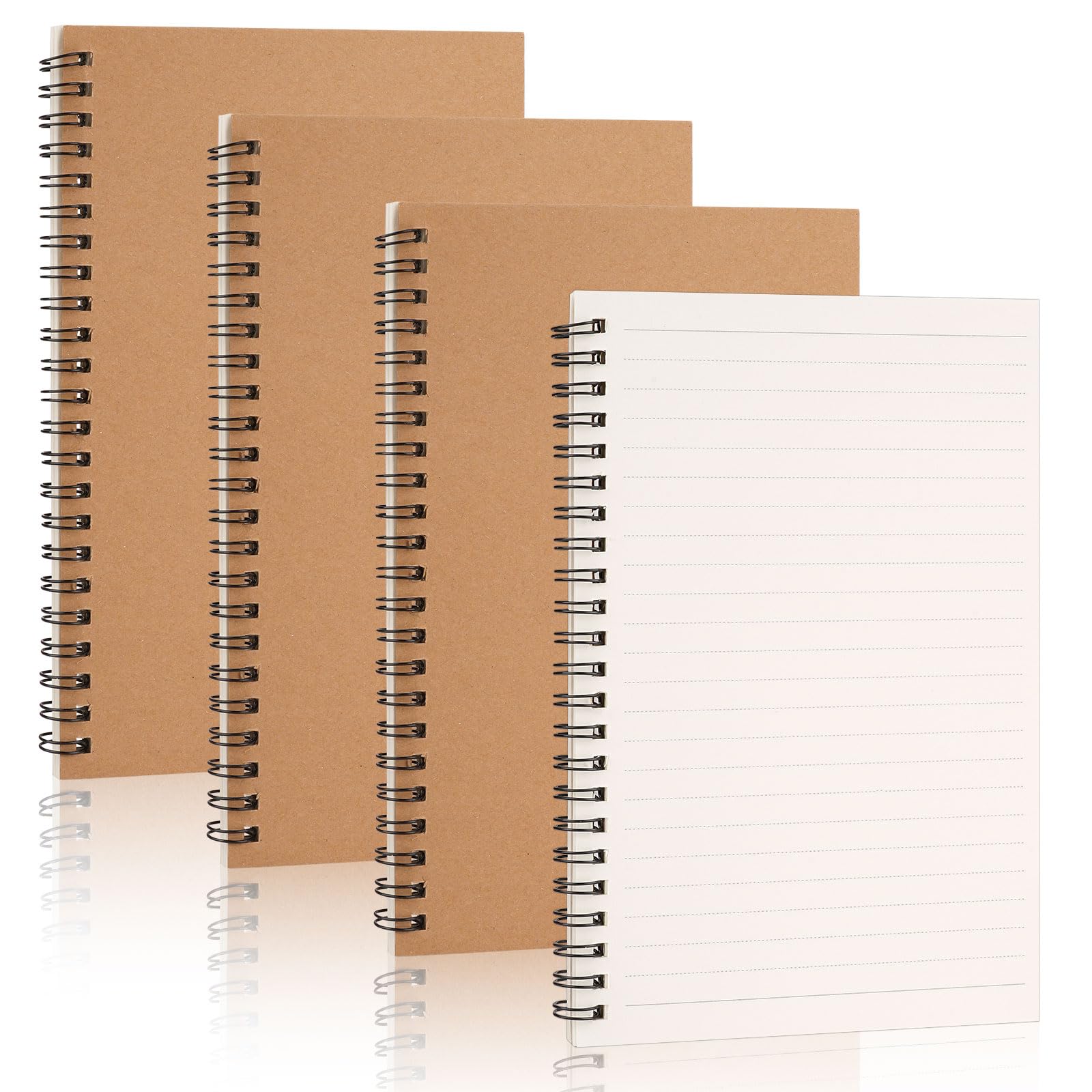 Tikplus A5 Lined Notebook, 4 Pack, 60 Sheets/120 Pages, Lined Paper Spiral Notebook A5, DIY Kraftpaper Cover Wirebound Notebooks, Journal, Diary, Writing Pad, Drawing Pad For Office And School