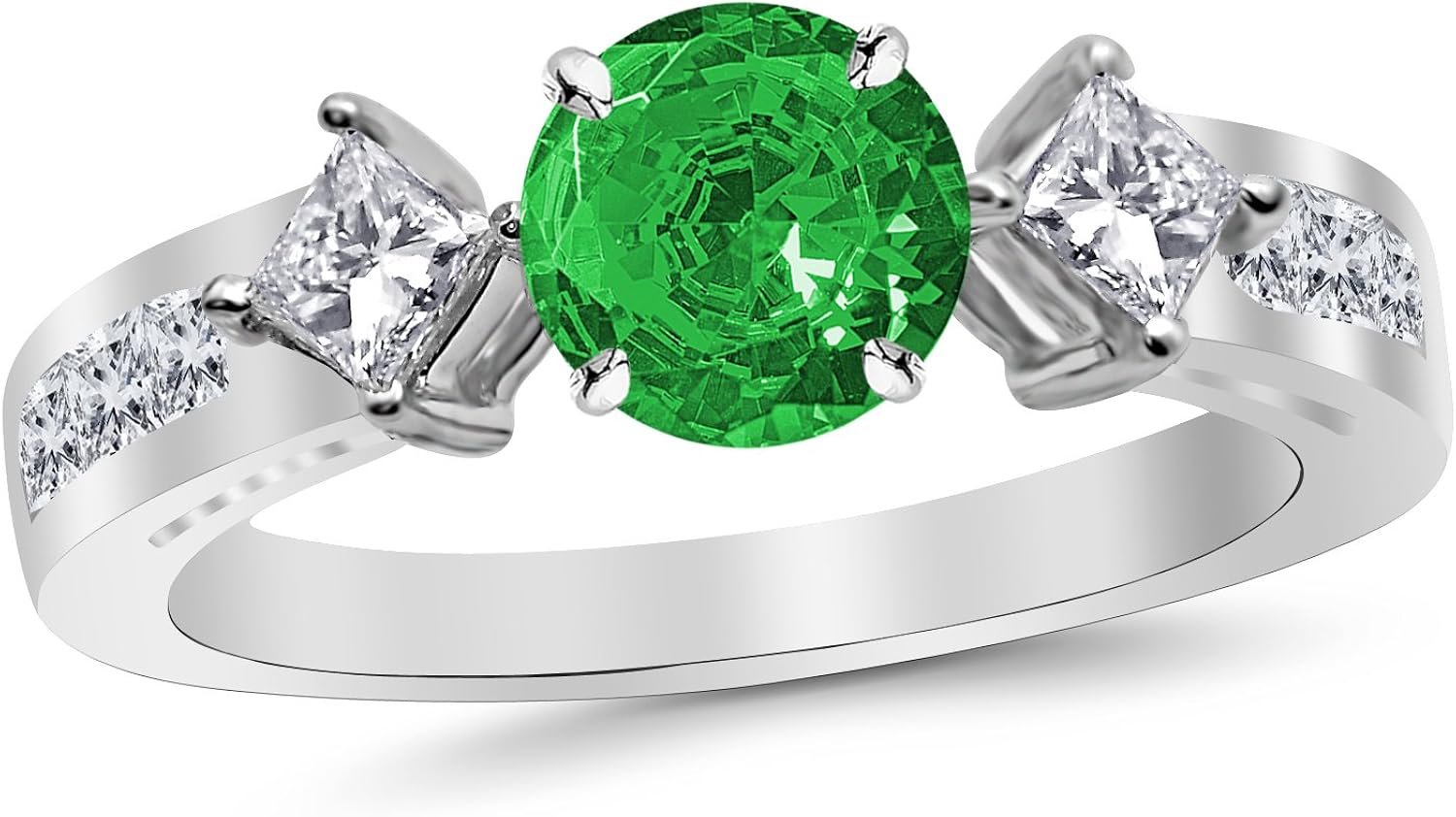 1 3 Carat 3 Stone Channel Set Princess Cut Diamond Engagement Ring 14ct White Gold With A 0 5 Carat Round Cut Quality Emerald Amazon Co Uk Jewellery