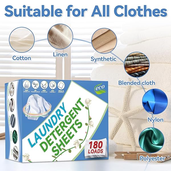 LAUNDRY DETERGENT SHEETS 180 LOADS, ECO-FRIENDLY LAUNDRY SHEETS, HYPOALLERGENIC COMPACT LAUNDRY DETERGENT, STAIN FIGHTING LAUNDRY SOAP SHEETS FOR HE MACHINE & HAND WASH HOME DORM TRAVEL FRESH SCENT
