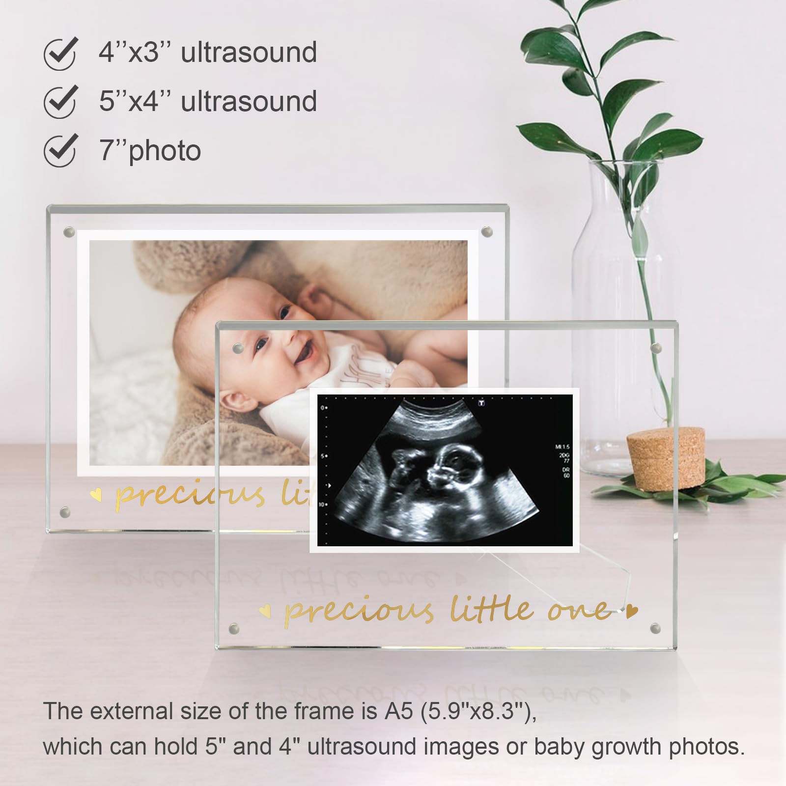 Zyeco A5 Magnetic Acrylic Ultrasound Picture Frame, Baby Keepsake for Baby Announcement, Birth Information, Baby shower, Expecting Mom to be Gifts