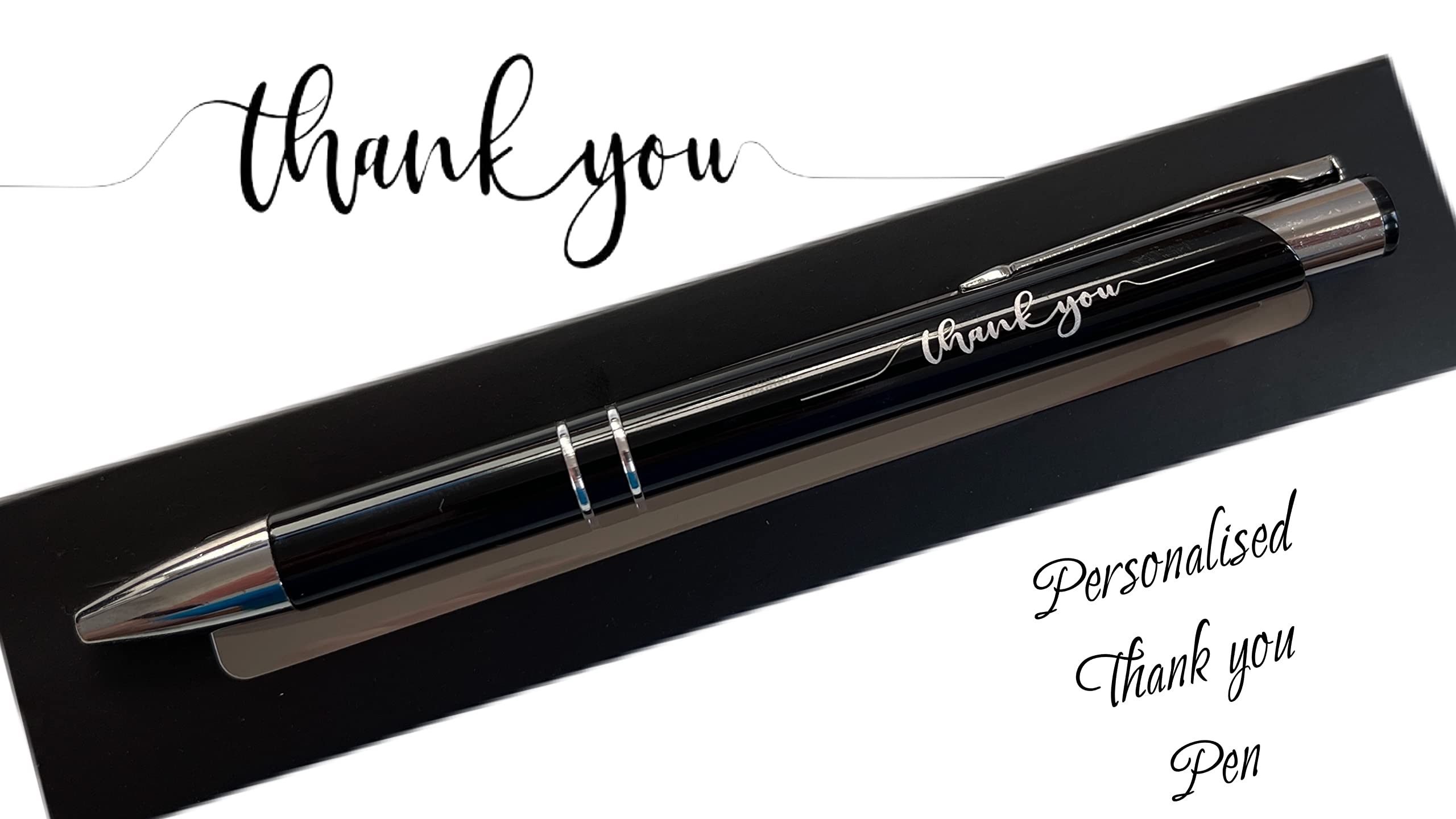SPOONFROMTHEMOON.CO.UK Thank You Pen, Custom Engraved, Black Ink, Metal Body, Luxury Gift Box, Perfect for Teachers, Doctors, Nurses, Employees, Conventions