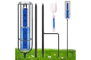 Naturezhen Rain Gauge for Outdoor - Adjustable Height Water Gauge with Stake for Yard, Garden & Lawn