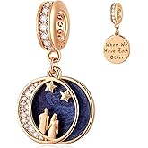 Rose Gold Valentines Day Charms fits European Bracelet, Couple Lovers Charms, My Wife Charm, Heartbeat, Star Crescent Moon Dangle, Knotted Heart Charm in 925 Sterling Silver, Gifts for Mother/Friend