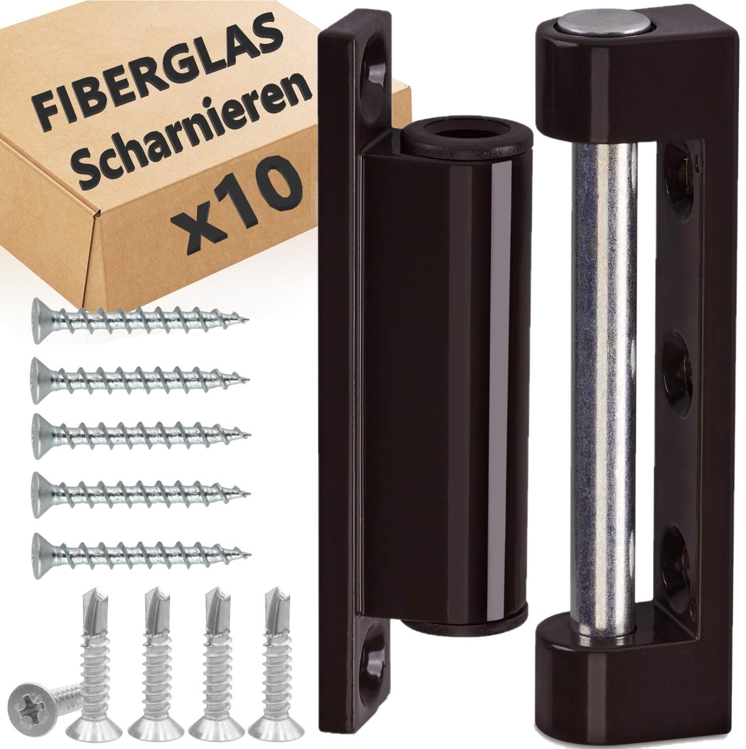 Fibreglass Door and Window Hinges Set of 10 - Door Hinge, Door Hinge, Window Hinge, Renovation Hinge, Window Fittings Replacement Parts, for Insect Protection Door (Brown, 10 Hinges)