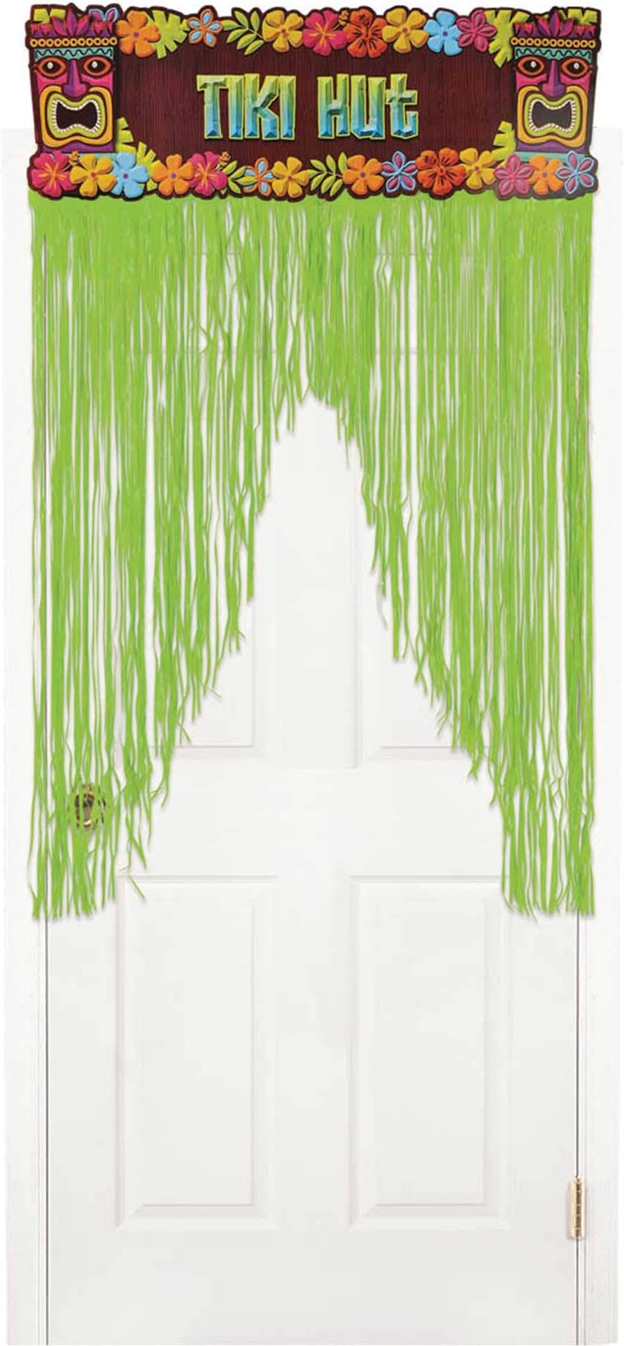 amscan Tiki Party Metallic Door Curtain, 4.5' x 3', 1ct, Kiwi Green (242057)