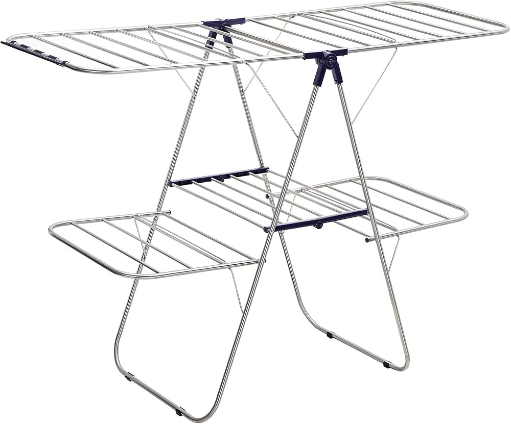Songmics 2-Level Stainless Steel Clothes Airer with Height Adjustable Wings