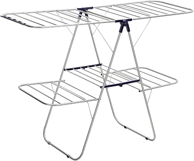 Songmics 2-Level Stainless Steel Clothes Airer with Height Adjustable Wings