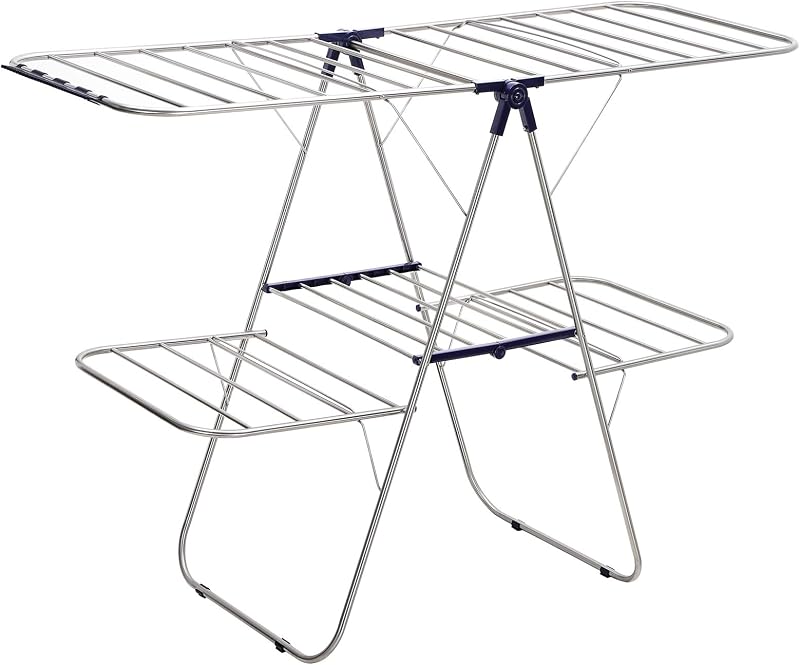 Songmics 2-Level Stainless Steel Clothes Airer with Height Adjustable Wings