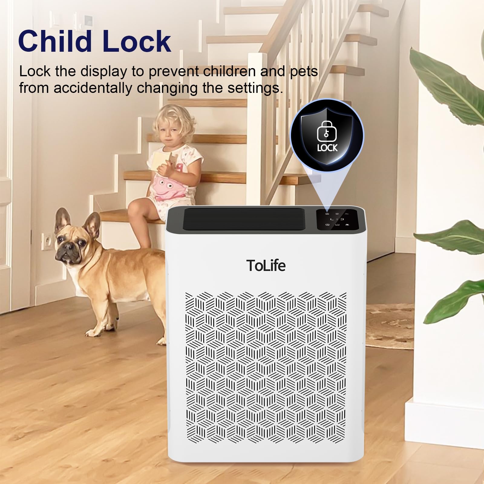 Tolife Powerful Air Purifiers for Home Large Room Up to 2000 Ft²Pets with Washable Filter, Sleep Mode, Timer, HEPA Filter Pet Air Purifier for Bedroom,White