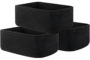 KALLAX Small Woven Basket, 13.5 x 9.5 x 5 Inches, Storage Basket for Organizing, Cute Small Rope Shelf Closet Cube Storage Bins Baskets for Shelves, Dog Toy Gift Baskets Empty, 3 Packs, Black