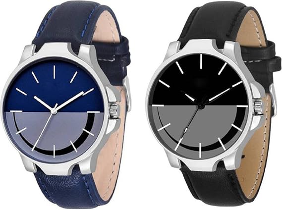 Swadesi Stuff New Arrival Stylish Blue & Black Color Leather Strap Designer Watch for Men & Boys Combo of 2 Watches