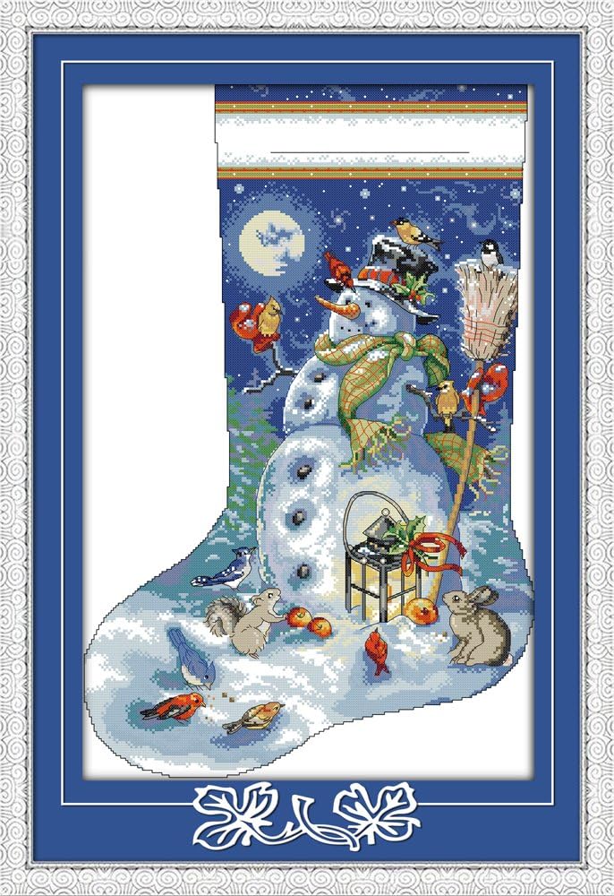 Joy Sunday Cross Stitch Kit 14CT Stamped Embroidery Kits Precise Printed Needlework - Christmas Stocking (3) 42×60CM