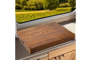 FUBEGI RV Stove Top Cover Board for Most 3 or 4 Burner RV/Camper Stove, Wooden Noodle Board Camper Stove Top Cover Cutting Board for RV Travel Trailer, Wood Oven Cover Glass Stovetop Protector for RV, Walnut