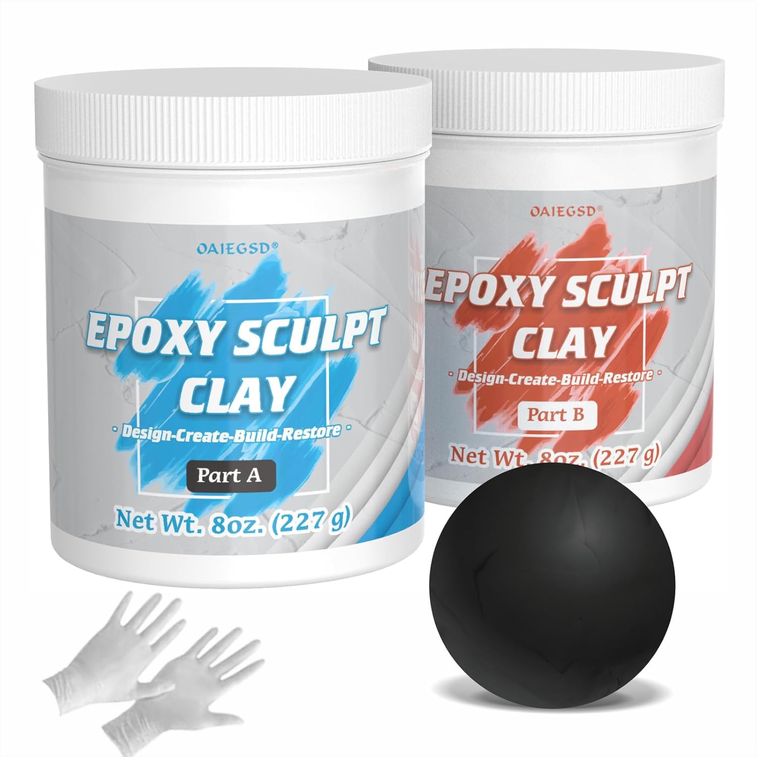 1 Pound Black Epoxy Putty Sculpt Clay, 2 Part (A & B) Modeling Compound for Sculpting, Modeling, Building, Repairing, Self-Hardening Epoxy Clay Easily Repairs Metal, Wood, Tile, Ceramics, Plastic