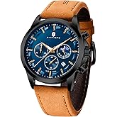 BENYAR Men's Watches Chronograph 50M Waterproof Watch for Men Business Work Sports Casual Fashion Brown Leather Dress Wrist Watch Unique Elegant Gifts for Men