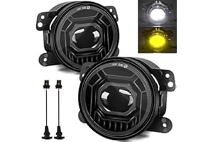 KARSAM 4 Inch Round LED Fog Lights for 2007-2018 Jeep Wrangler JK JKU 2018-2024 Jeep Wrangler JLU Accessories, 60W White Amber Off-Road Lamps Black Front Bumper LED Fog Lights Assembly, DOT Approved