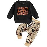 SAYOO Western Baby Boy Clothes Cow Print Sweatshirt Pullover Top Jogger Pants 2Pcs Toddler Boy Cowboy Fall Winter Outfits