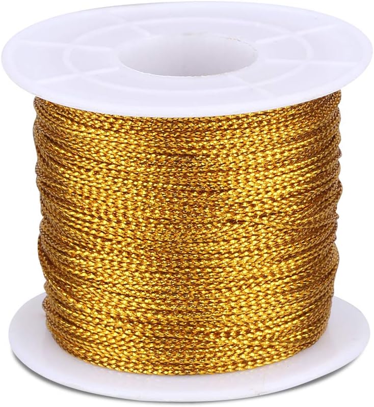 jijAcraft 100M Gold Twine String: 1mm Metallic Thread with Coil, Gold Metallic Cord String for Christmas Jewelry Making