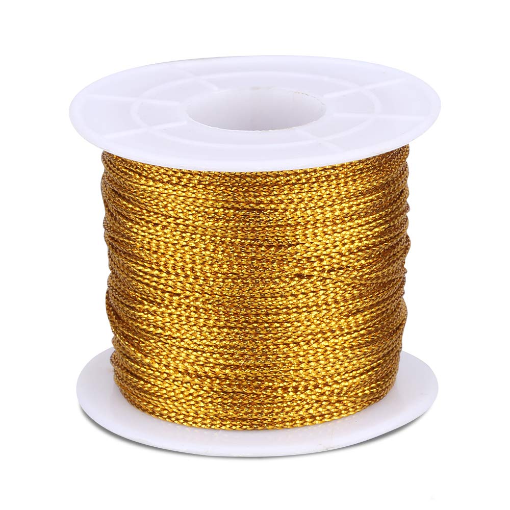 jijAcraft 100M Gold Twine String: 1mm Metallic Thread with Coil, Gold Metallic Cord String for Christmas, Jewelry Making, DIY Craft and Packing