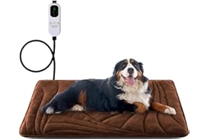 Petrendy Extra Large Dog Heating Pad with Washable Cover, Soft Plush Pet Heating Pad with 9 Adjustable Temperature, Timer, Chew-Resistant Cord, Waterproof Electric Heated Pet Bed for Dogs, Multi-Pets