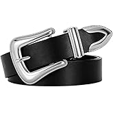 XZQTIVE Women's Leather Belt for Jeans Pants Dresses Fashion Ladies Western Leather Belt Silver Buckle